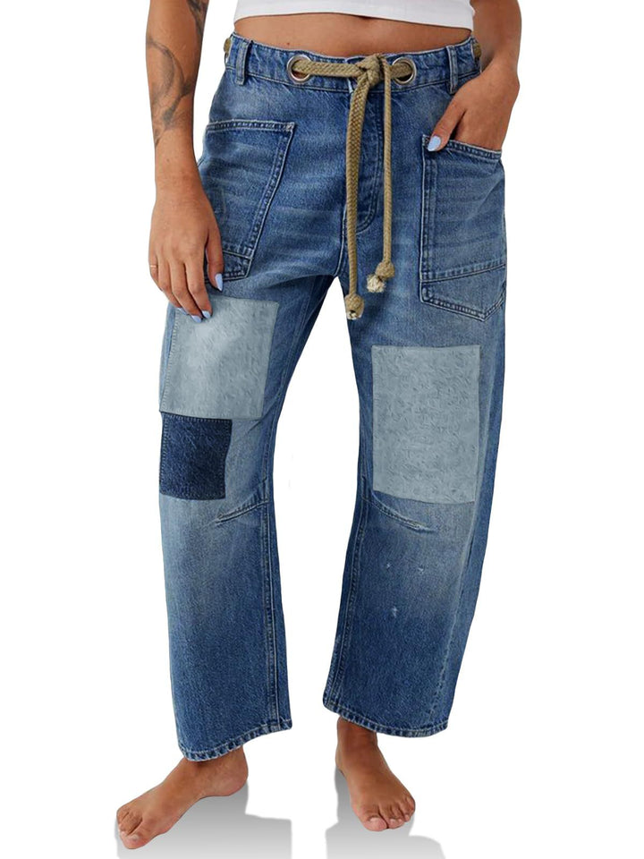 Utility Jeans with Paint-Speckled Wash, Rope Drawcord Waist, and 100% Cotton Denim