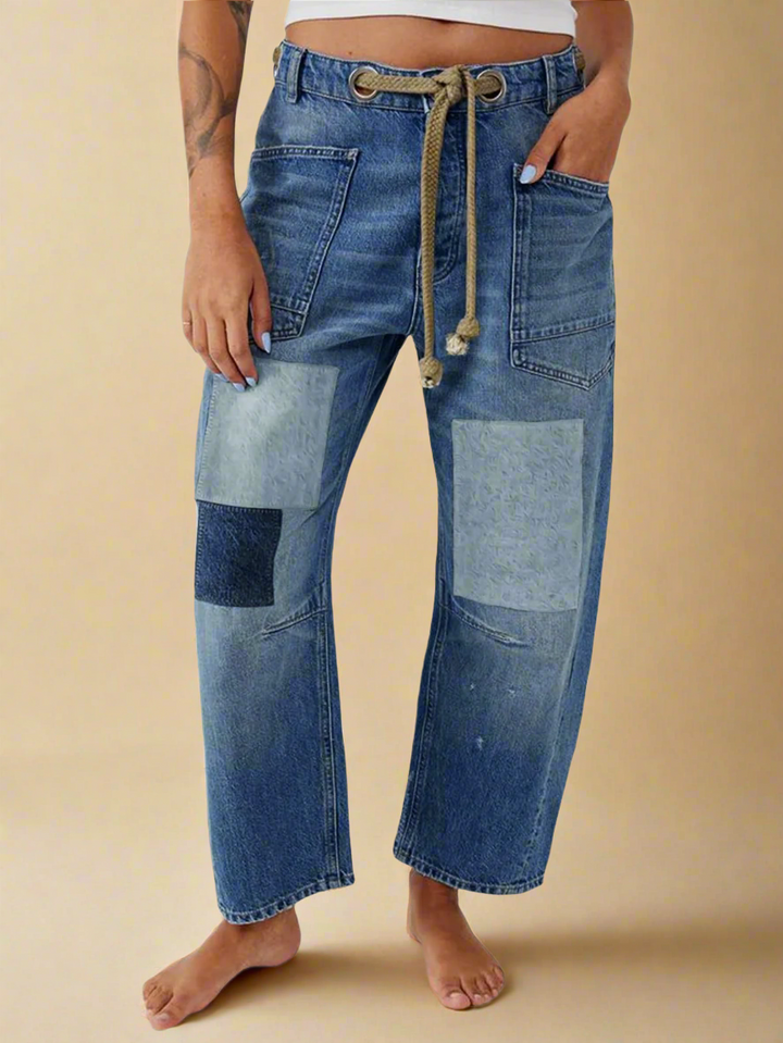 Utility Jeans with Paint-Speckled Wash, Rope Drawcord Waist, and 100% Cotton Denim
