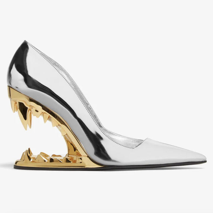 Pointed-Toe Stiletto Pumps in Metallic Gold Finish with Sculpted High Heel for Standout Style