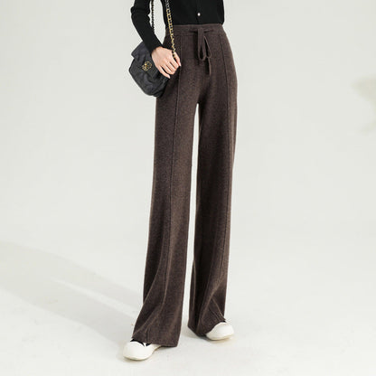 Wide-Leg Merino Wool Trousers with High-Waist Elastic Drawstring Waistband