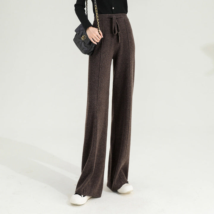 Wide-Leg Merino Wool Trousers with High-Waist Elastic Drawstring Waistband