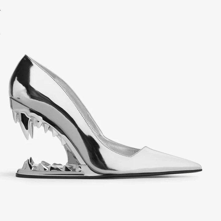 Pointed-Toe Stiletto Pumps in Metallic Gold Finish with Sculpted High Heel for Standout Style