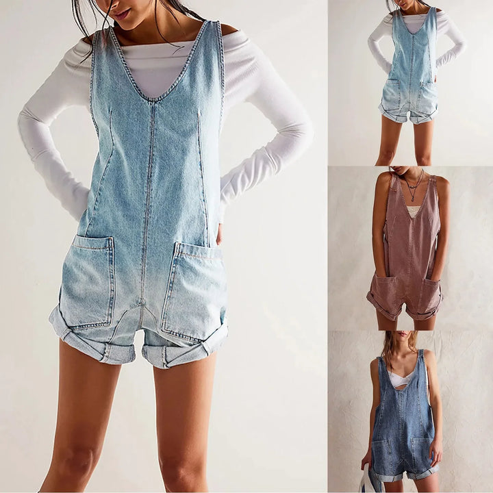 Denim Wide-Leg Jumpsuit with Relaxed Boho Fit and Breezy Flowy Silhouette