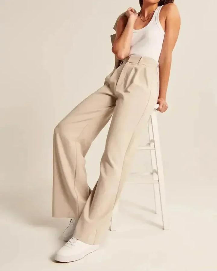 Wide-Leg Trousers with High-Waisted Tailored Fit, Cotton Blend Fabric, and Deep Pockets