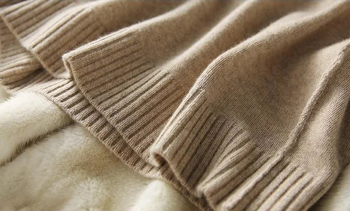 Knit Sweater and Skirt Two-Piece Set with Relaxed Pullover Fit and Ribbed Texture in Khaki