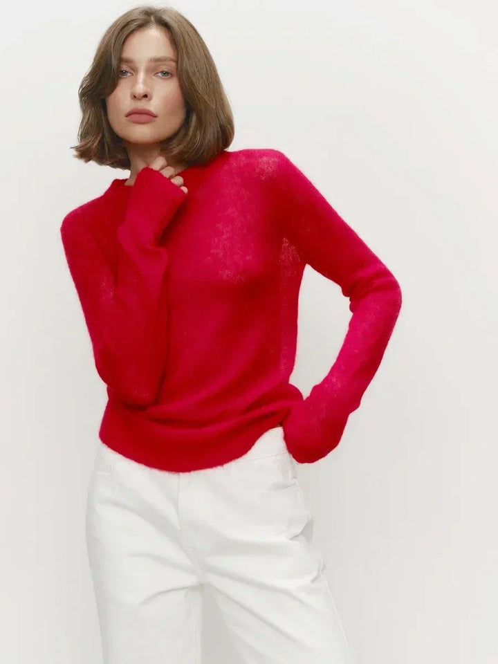 Crewneck Sweater in Soft Nylon-Cotton Knit with a Streamlined, Flattering Fit