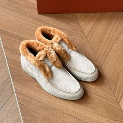 Suede Loafer Boots with Shearling Lining, Moc Toe Slip-On Design and Cushioned Sole