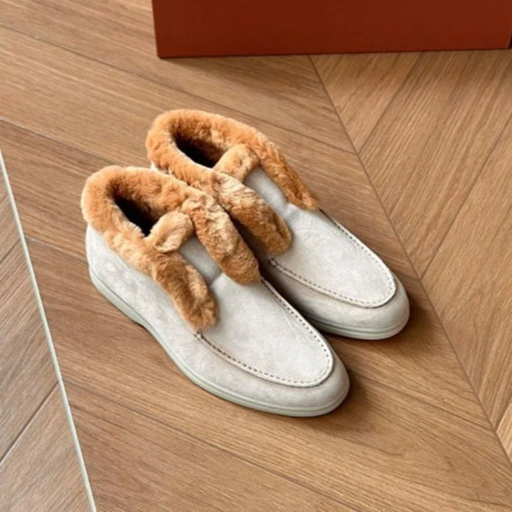 Suede Loafer Boots with Shearling Lining, Moc Toe Slip-On Design and Cushioned Sole