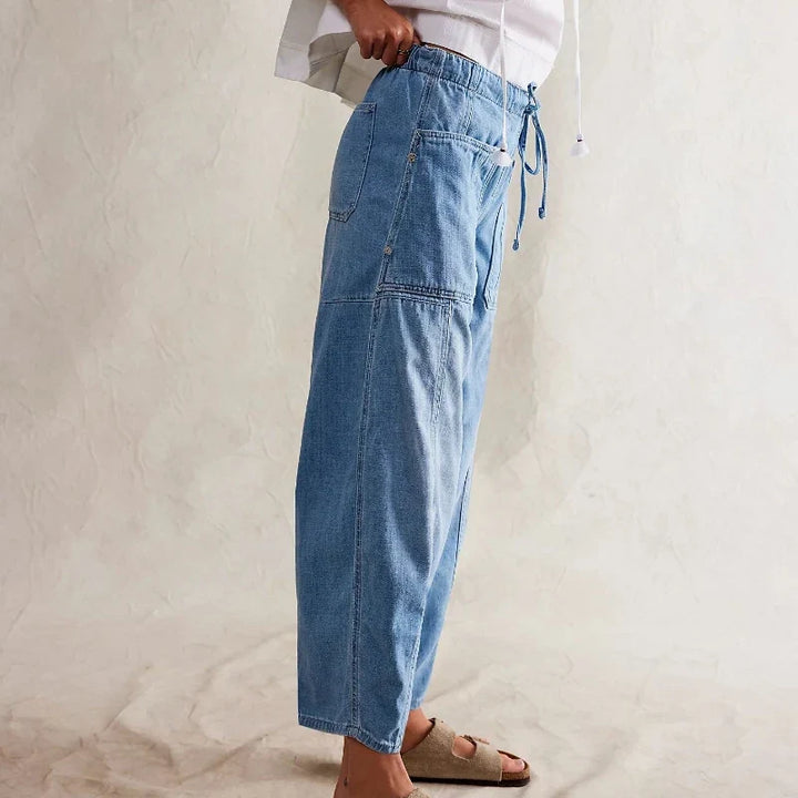 Relaxed Fit Denim Jeans with Soft Cotton Blend Fabric, Ankle-Length Cut and Easy Pull-On Style