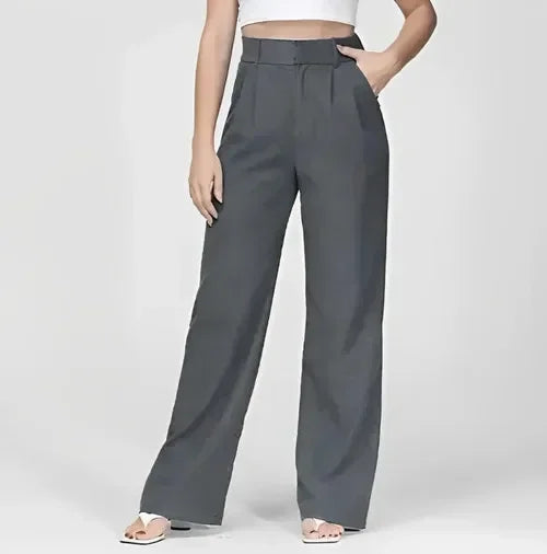 Wide-Leg Trousers with High-Waisted Tailored Fit, Cotton Blend Fabric, and Deep Pockets