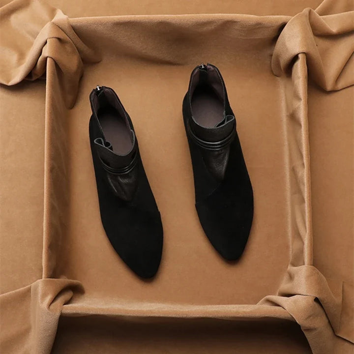 Suede Ankle Boots with Pointed Toe, Side Zip and Low Heel, Women's Vivienne