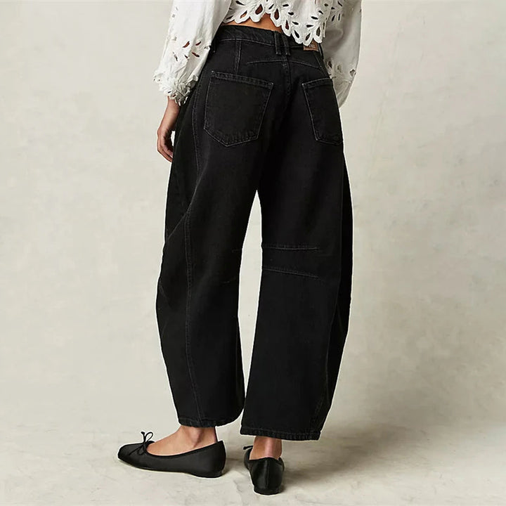 Barrel-Leg Jeans in Leopard Print with Mid-Rise Waist and Ankle-Length Wide Leg