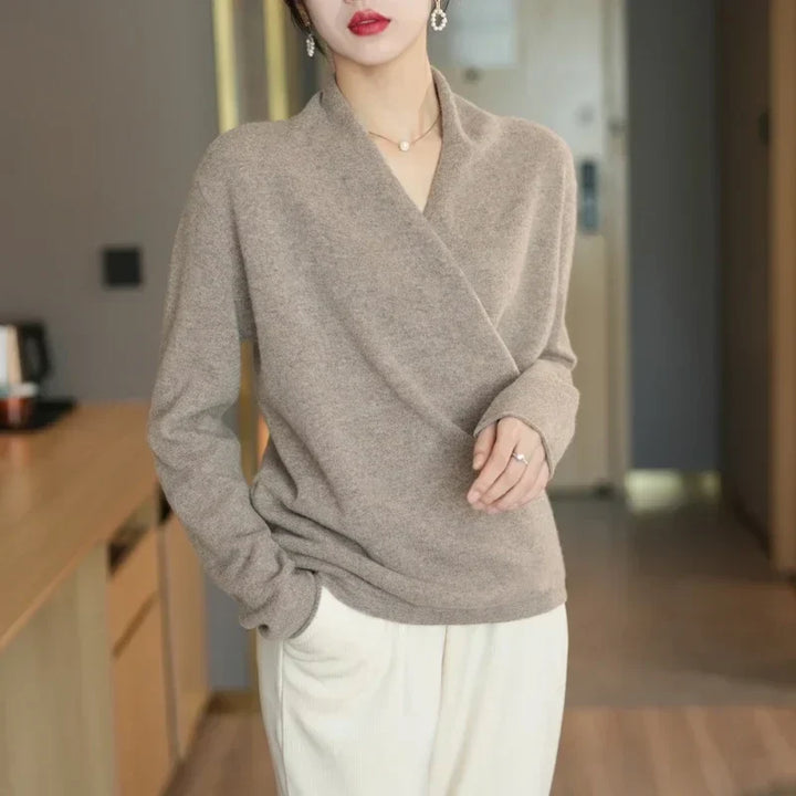 V-Neck Wrap Sweater in Soft Cashmere Knit with Relaxed Minimalist Fit for Effortless Layering