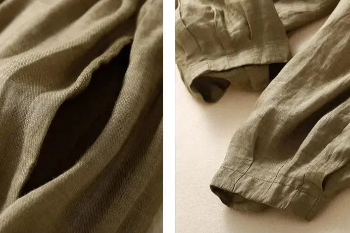 Linen Trousers in Soft Pink with High-Stretch Waist and Relaxed Tapered Fit