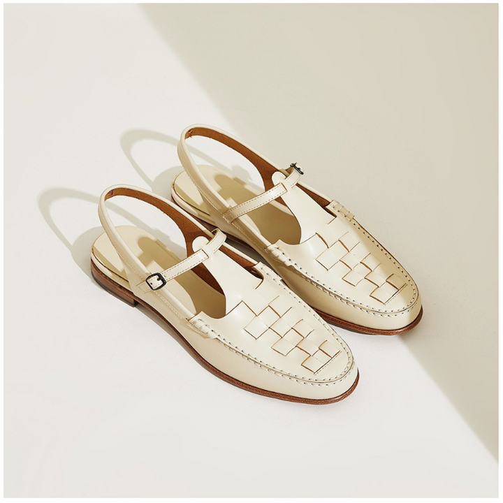 Leather Slingback Sandals with Woven Straps and Cushioned Footbed, Women's Palermo