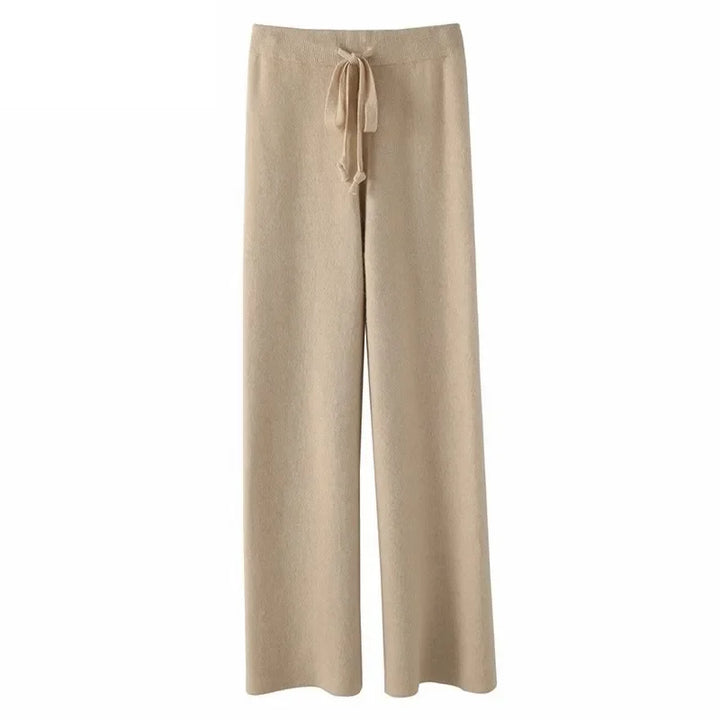 Sweatpants in Cashmere Wool Blend with Adjustable High-Rise Elastic Waist, Khaki