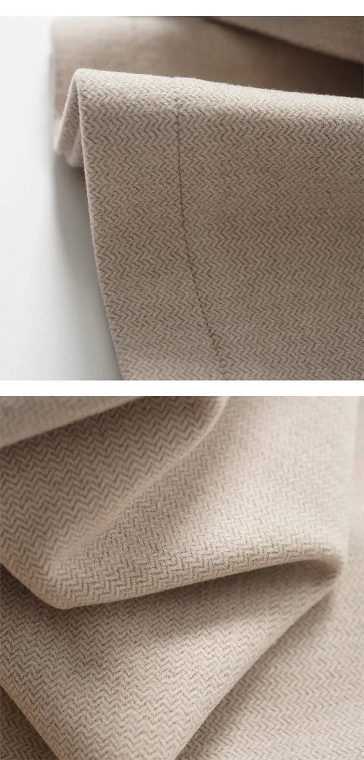 Wide Leg Wool Blend Trousers with High-Waist Fit, Tailored Crease, and Matching Belt