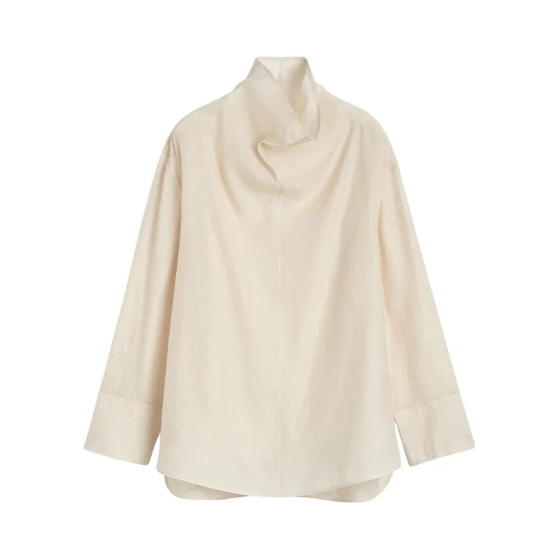 Linen Pullover Top with Lightweight Drape and Relaxed Standard Fit in Ivory