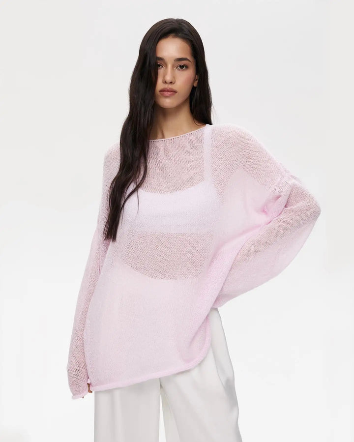 Boatneck Sweater in Merino Wool Blend with Relaxed Fit and Long Sleeves
