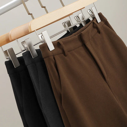Wide Leg Wool Blend Pants with High-Waist Elastic Design and Ankle-Length Fit