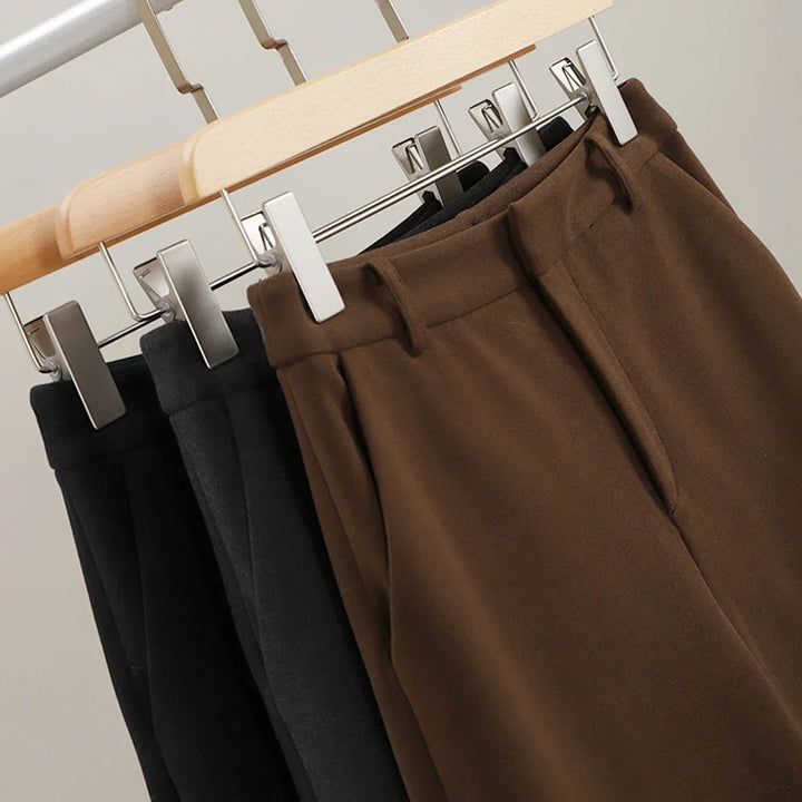 Wide Leg Wool Blend Pants with High-Waist Elastic Design and Ankle-Length Fit
