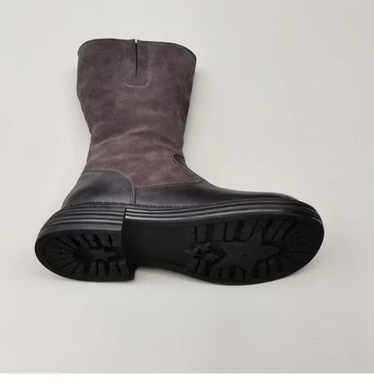 Shearling Riding Boots in Genuine Leather with Wool Lining and Side Zipper, Brown
