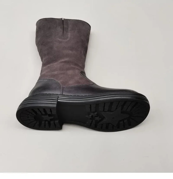 Shearling Riding Boots in Premium Leather-Look with Wool Lining and Side Zipper, Brown