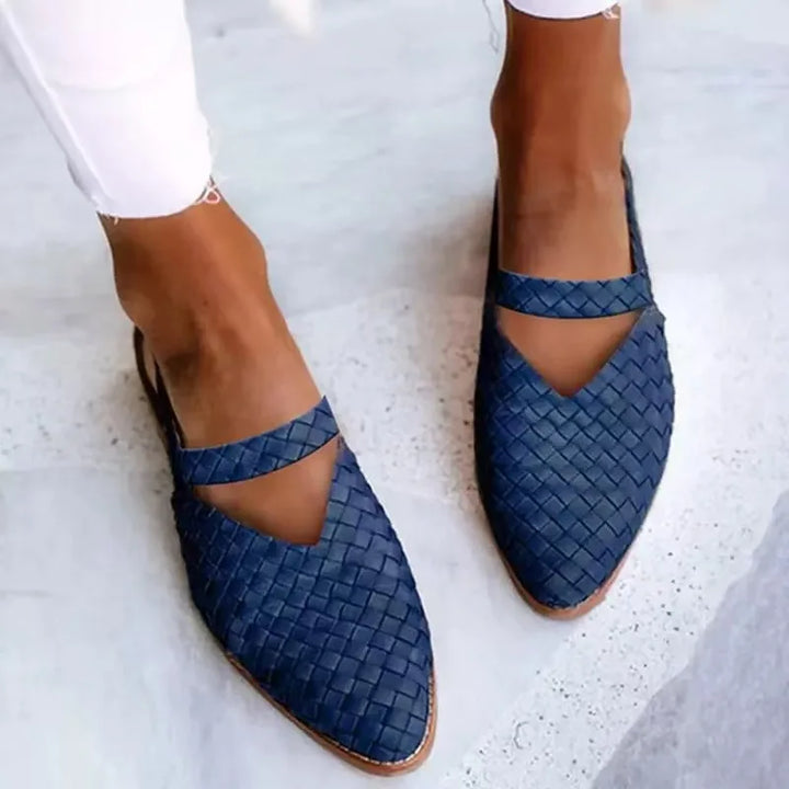 Woven Slingback Flats with Pointed Toe, Adjustable Ankle Strap and Low-Profile Sole, Brown