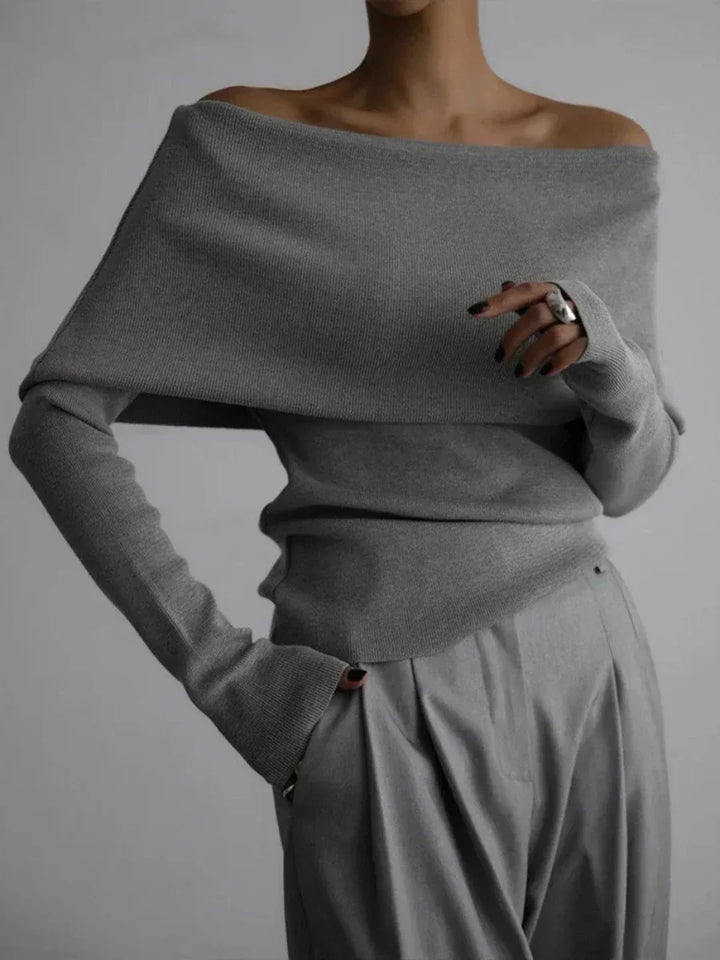 Off-Shoulder Sweater Top with Hand-Knitted Texture and Slim, Body-Skimming Fit