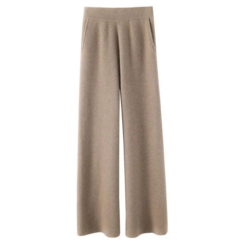 Sweatpants, High-Waist Wide-Leg Style in Soft Cashmere Blend Fabric with Elastic Waist