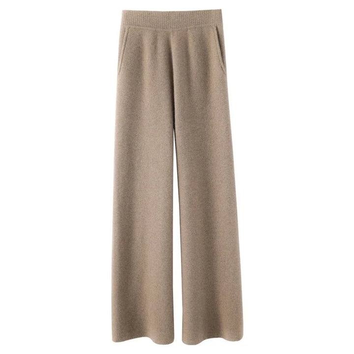 Sweatpants, High-Waist Wide-Leg Style in Soft Cashmere Blend Fabric with Elastic Waist