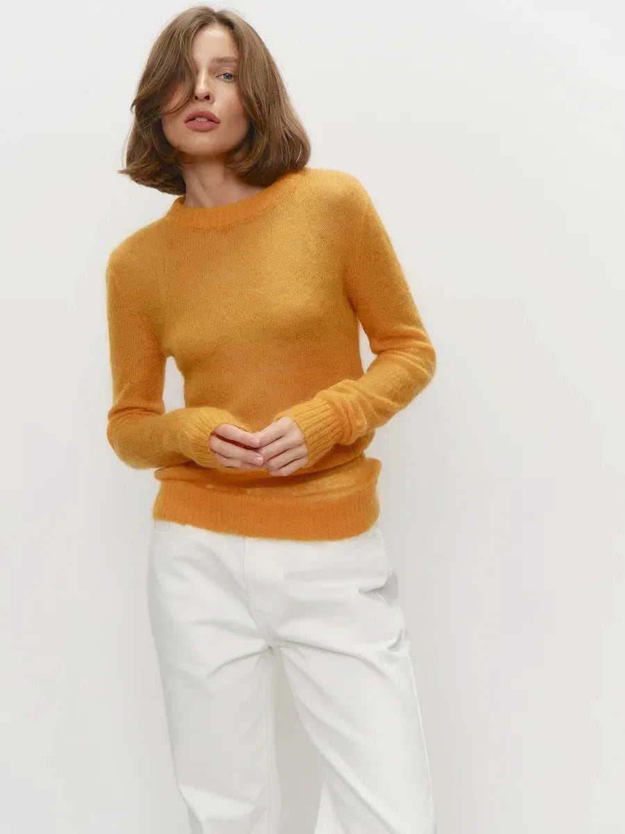 Crewneck Sweater in Soft Nylon-Cotton Knit with a Streamlined, Flattering Fit