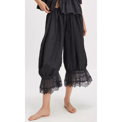 Lantern Pants with Ruffled Lace Cuffs and High-Rise Stretch Waistband in Cotton Blend