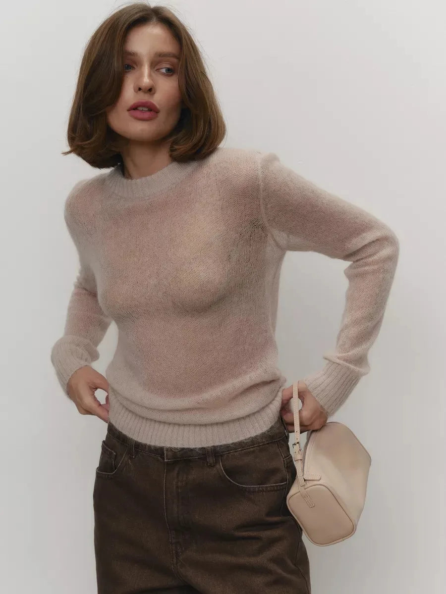 Crewneck Sweater in Soft Nylon-Cotton Knit with a Streamlined, Flattering Fit