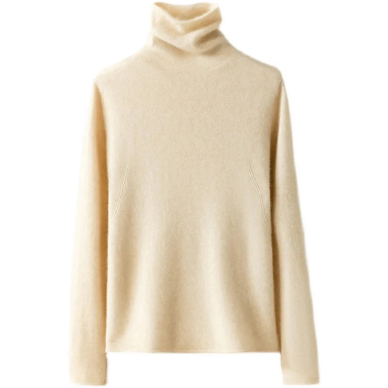 Cashmere Blend Turtleneck Sweater with Merino Wool, Slim Fit for Women in Vintage