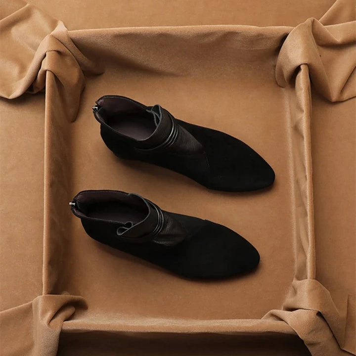 Suede Ankle Boots with Pointed Toe, Side Zip and Low Heel, Women's Vivienne