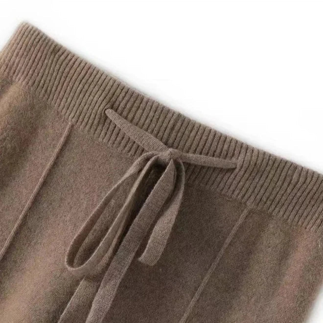 Wide-Leg Merino Wool Trousers with High-Waist Elastic Drawstring Waistband