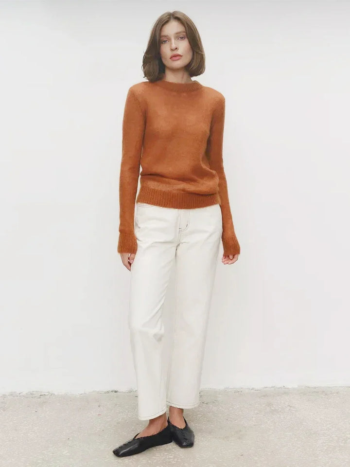 Crewneck Sweater in Soft Nylon-Cotton Knit with a Streamlined, Flattering Fit