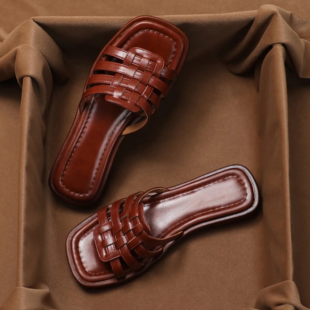 Woven Slides with Cushioned Footbed, Square Open Toe and Slight Heel Lift