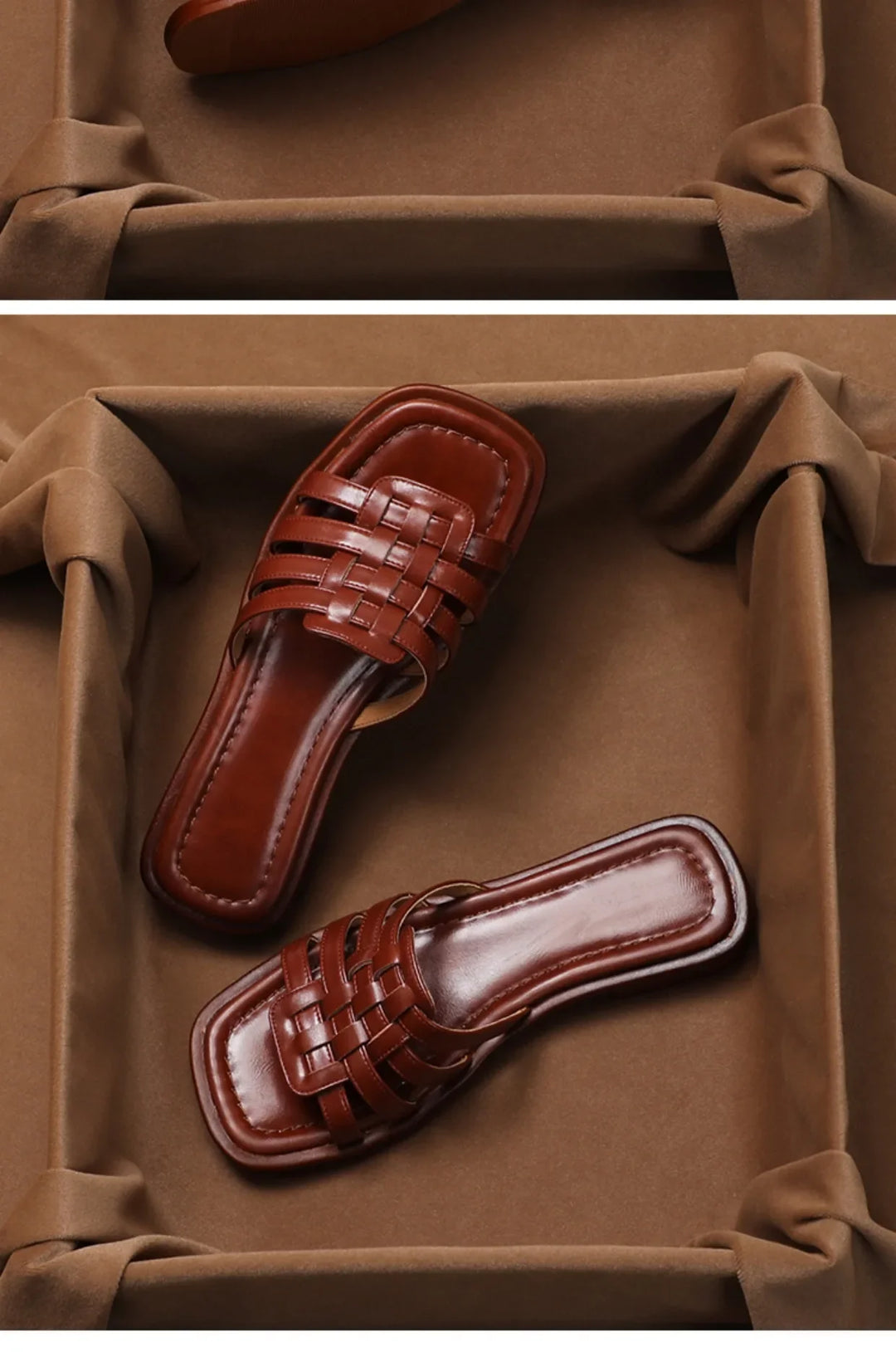 Woven Slides with Cushioned Footbed, Square Open Toe and Slight Heel Lift