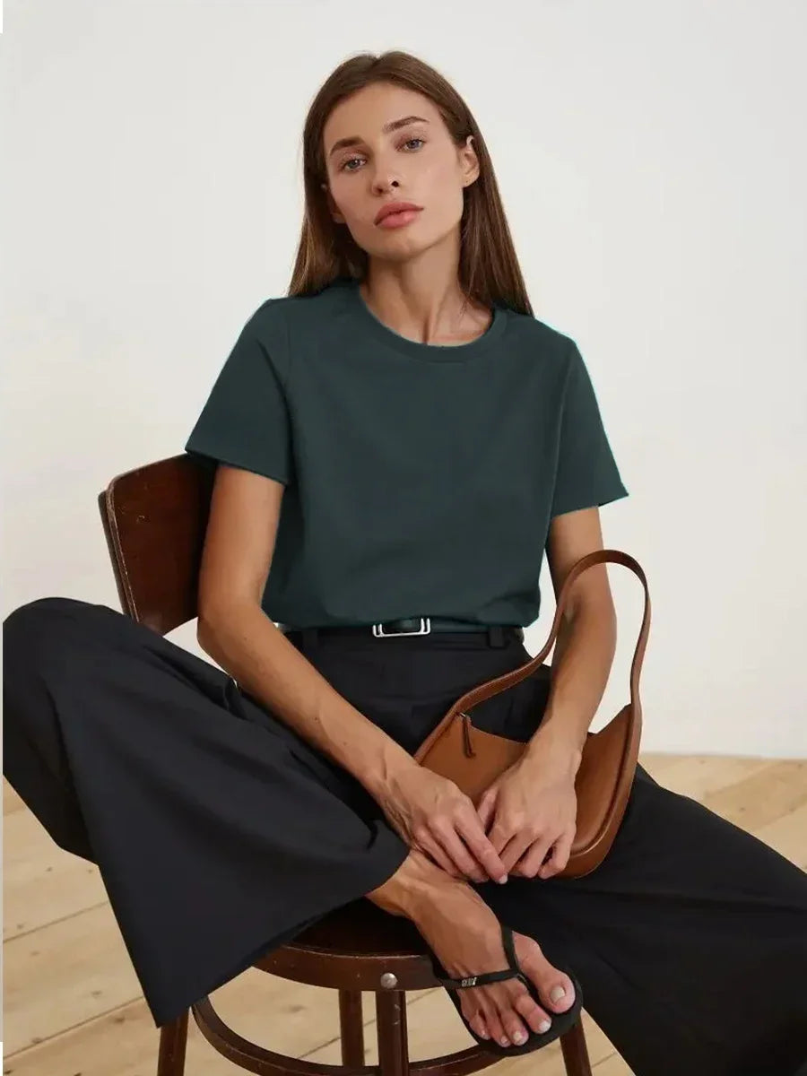 100% Cotton Crew Neck T-Shirt, Relaxed Fit Short Sleeve Tee for Everyday Layering in Black
