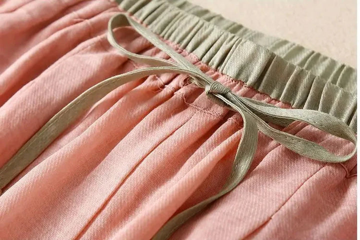 Linen Trousers in Soft Pink with High-Stretch Waist and Relaxed Tapered Fit