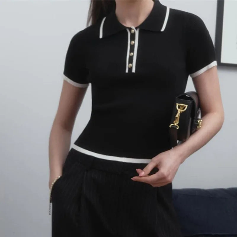 Cotton Polo Shirt with Contrast Trim, Slim Fit and Structured Collar in White