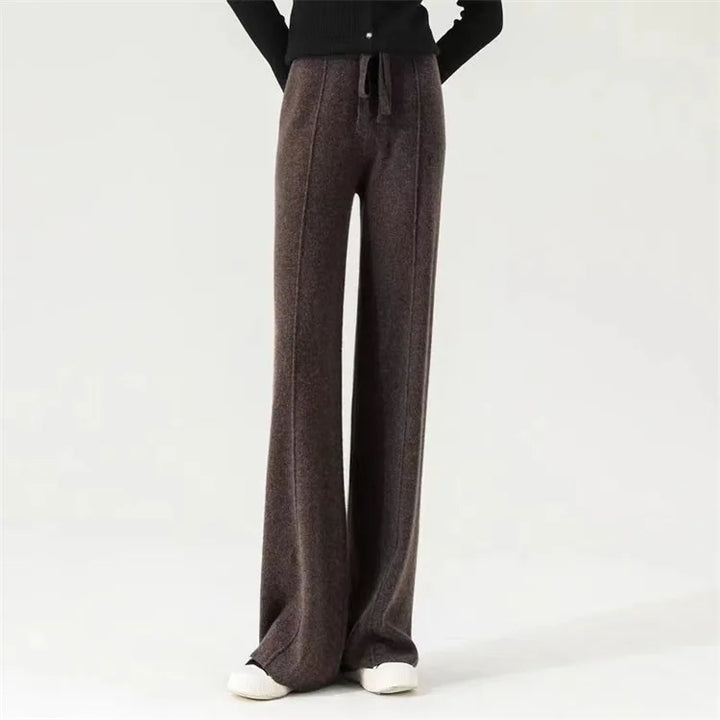 Wide-Leg Merino Wool Trousers with High-Waist Elastic Drawstring Waistband