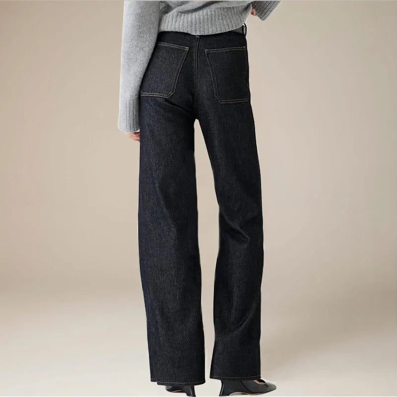 Wide-Leg Jeans with Front Button Pockets, High-Waisted Cypress Cotton Denim