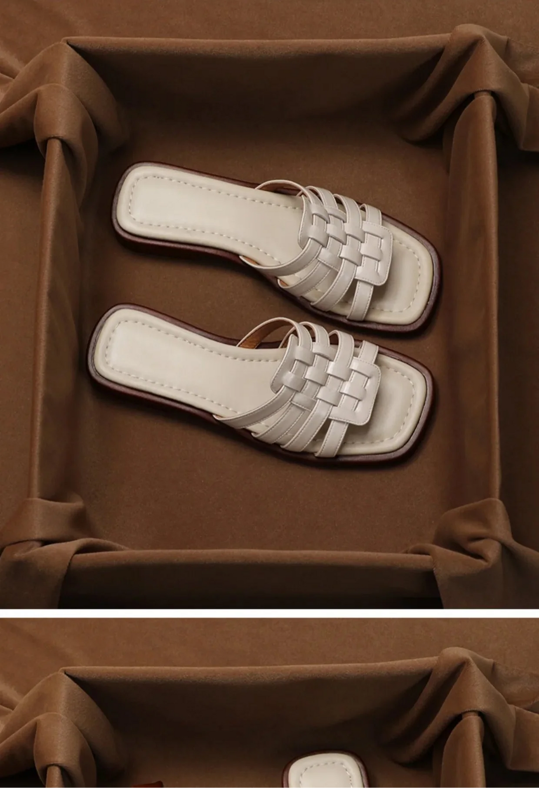 Woven Slides with Cushioned Footbed, Square Open Toe and Slight Heel Lift