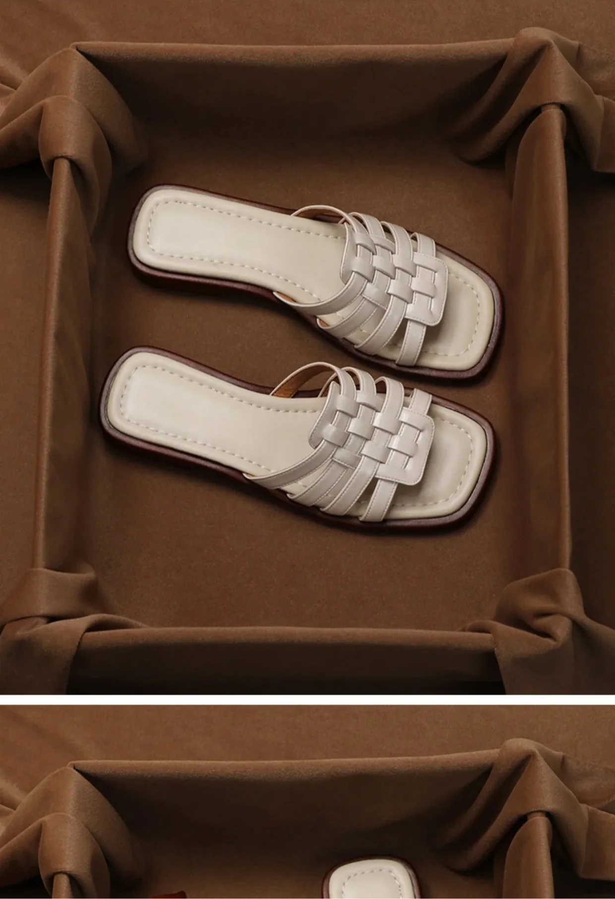 Woven Slides with Cushioned Footbed, Square Open Toe and Slight Heel Lift