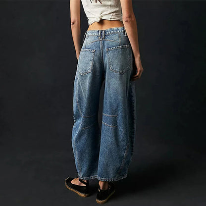 Barrel-Leg Jeans in Leopard Print with Mid-Rise Waist and Ankle-Length Wide Leg