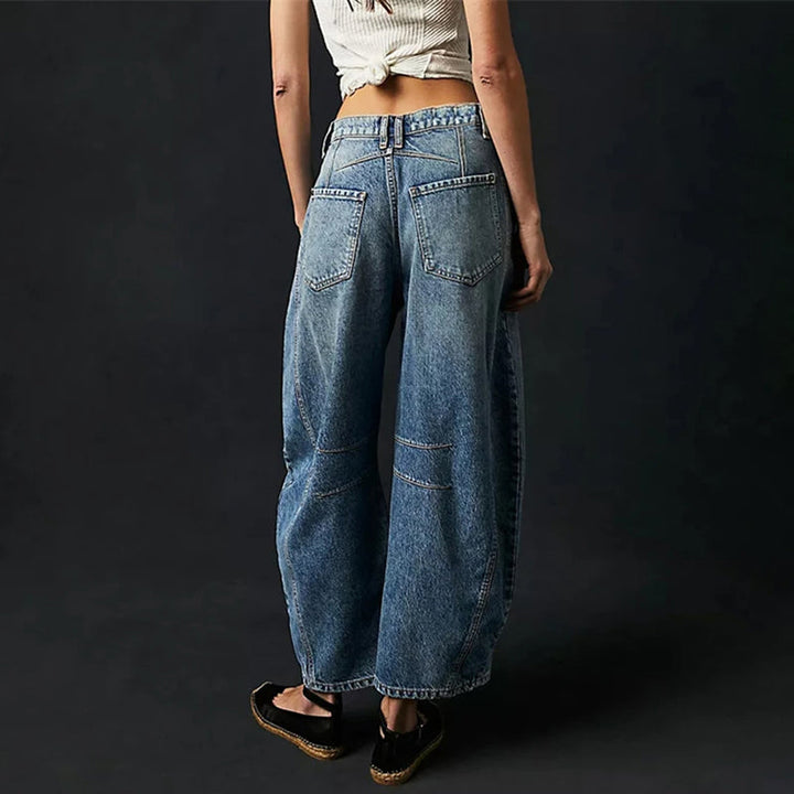 Barrel-Leg Jeans in Leopard Print with Mid-Rise Waist and Ankle-Length Wide Leg