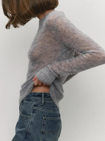 Crewneck Sweater in Soft Nylon-Cotton Knit with a Streamlined, Flattering Fit
